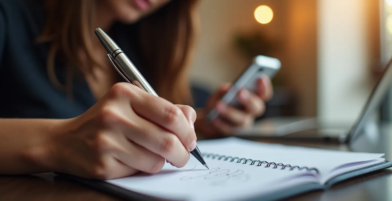 Coiffeur professionnel prenant des notes lors d'une consultation téléphonique