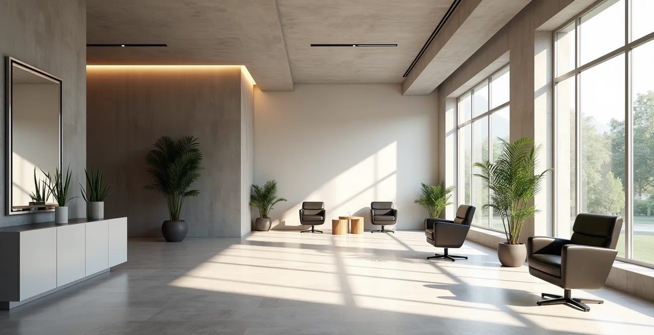 Espace de consultation moderne dans un salon de coiffure épuré